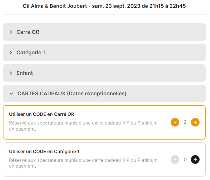 Tarif Dates exceptionnelles