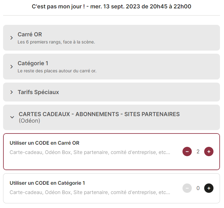 Tarif Odéon